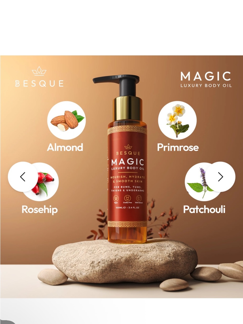 Besque Magic Luxury Body Oil — Amber Brown Nourishing Body Oil
